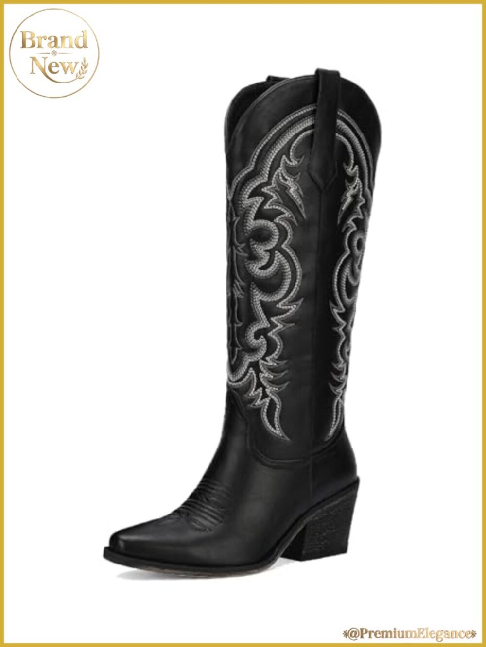 Embroidered Western Cowboy Knee High Boots Wide Calf
